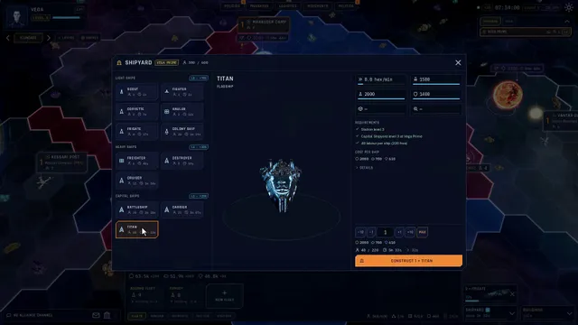 Shipyard interface showing construction of a Titan.