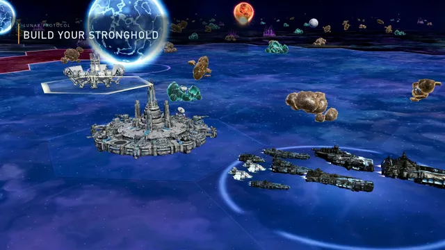 A developed station and its surrounding fleet in Lunar Protocol.